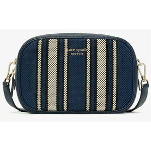 S Kate Spade Astrid Oval Crossbody Navy Blue Leather Canvas Bag PXR00433 NWT